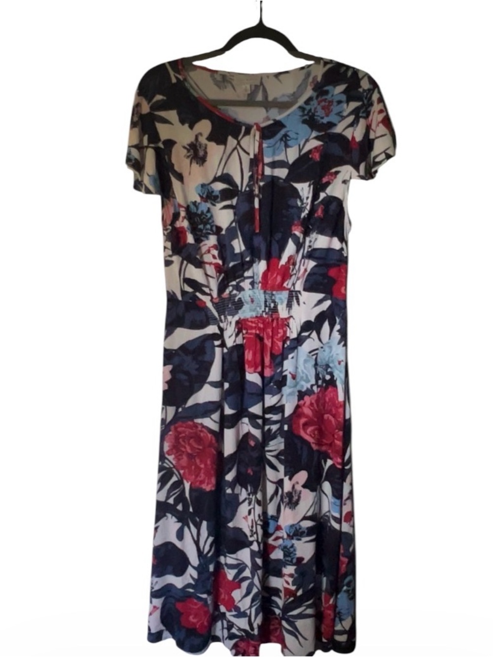 Lucky Brand Olivia floral midi peasant Cottagecore dress L Flutter SLV Med EUC